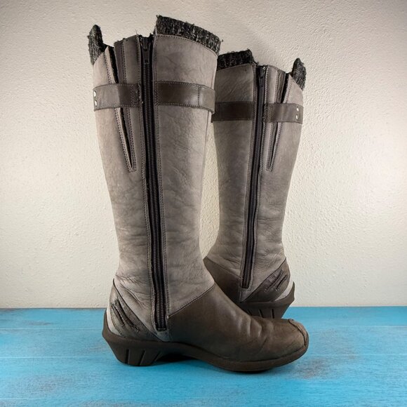 Merrell Womens Tall Leather & Knit Buckle Boots With Zipper Closure Gray Sz 5.5 - Picture 5 of 9